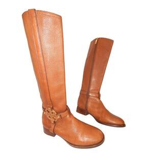 Tory Burch Amanda Brown Pebbled Leather Knee High Zip Riding Boots - Size 7